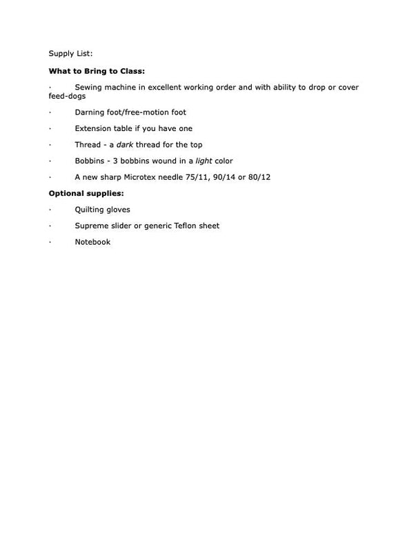 Santa Rosa - NEXT STEPS IN FREE MOTION QUILTING - $60