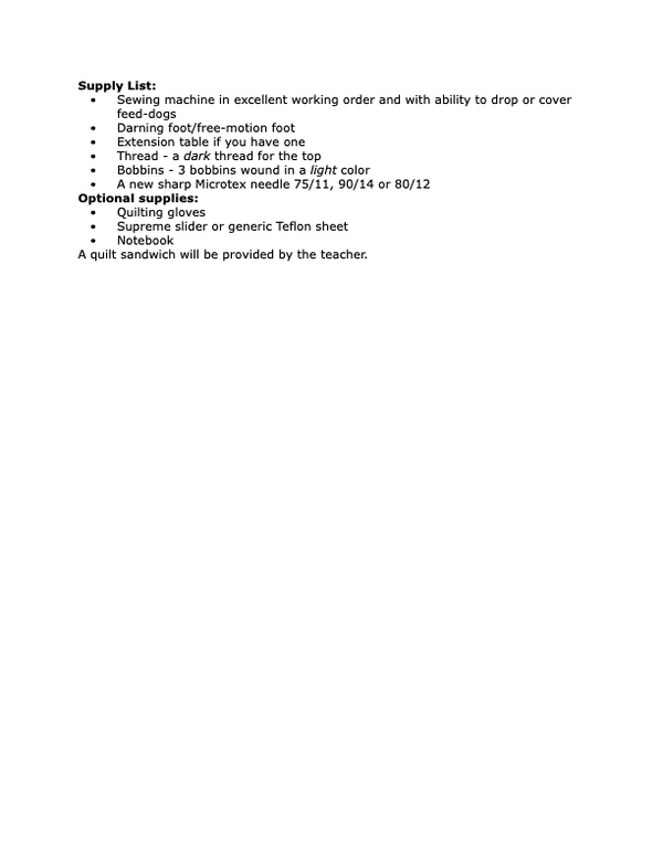 Santa Rosa - BEGINNING FREE-MOTION QUILTING $60